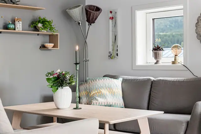 Moderne og behagelige fargevalg er gjennomgående.