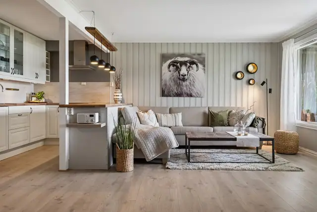 Lyst og moderne oppholdsrom på hele 31m².