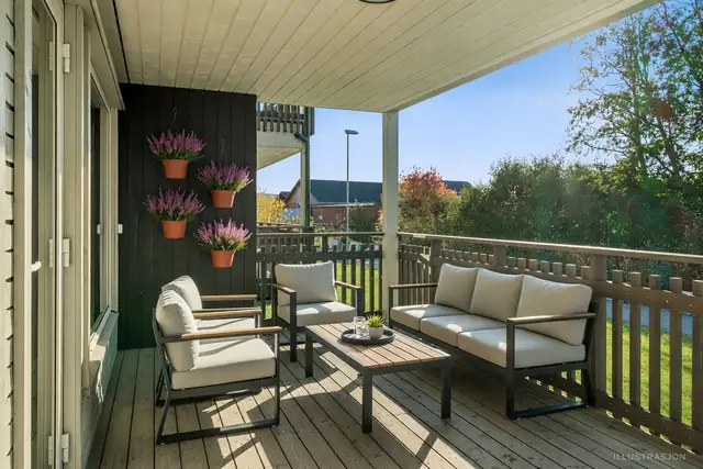 Takoverbygd terrasse mot sør.