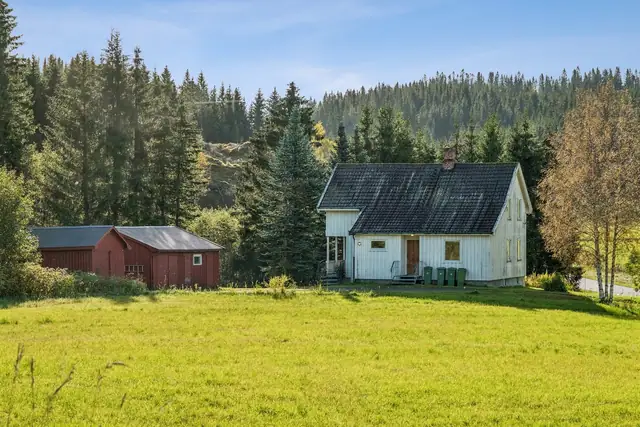 Landlig & sjarmerende eiendom med stor tomt. Bolighus, garasje/uthus og vedskjul. Oppussingsbehov.